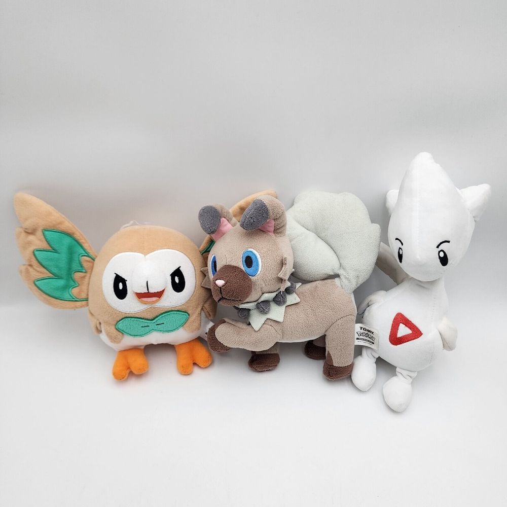 Lot of 3 -Pokemon TOMY Rockruff, Rowlet Owl, Togetic Plush 2017 9" Nintendo READ